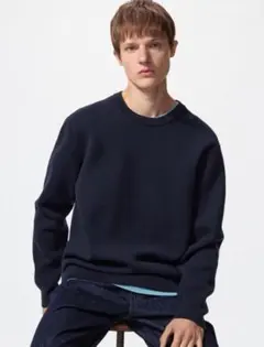 ユニクロ UNIQLOネイビー ウォッシャブルミラノリブクルーネックセーター