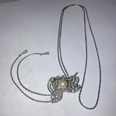 【値下げ】エレガント レース風 ロングネックレス ヴィンテージ 調節可能