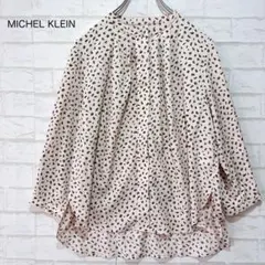 ミッシェルクラン 七分袖プリントブラウス（M）スタンドカラー とろみ 洗える