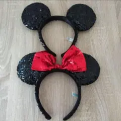 即日発送スパンコール ミッキー　ミニー　カチューシャ ディズニー　ペア　カップル