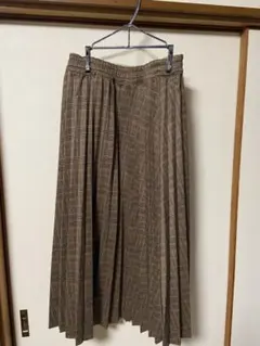 ブラウン チェック プリーツロングスカート
