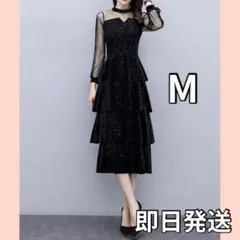 新品 高見え ラメドレス ブラック M フォーマル 結婚式 ロングワンピース