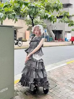 merry jenny フリルティアードワンピース グレー