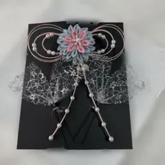 ハンドメイド　ちりめんつまみ細工 水色、ピンク、パールのヘアピンセット