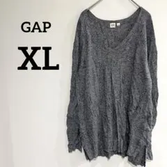 GAP【XL】グレー Vネックセーター ゆったりシルエット 裾スリット