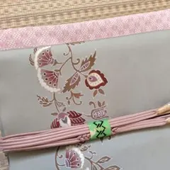 【セット】帯締め（正絹）薄柿色　帯揚げ（化繊）色　白ピンク　幾何学市松