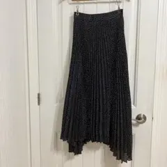【未使用に近い】ミラオーウェン　水玉ロングプリーツスカート　ブラック　ドット