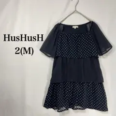 【ハッシュアッシュ】ドット柄 半袖 チュニック 2(M) ブラック