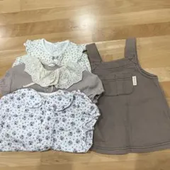 ブラウンサロペットと花柄ロンパースセット