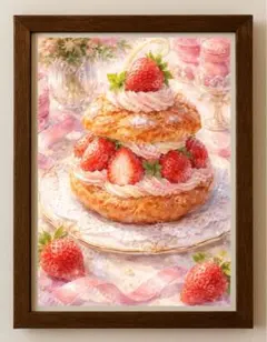 【水彩画アート】苺香る小さな祝福 2L版写真用紙