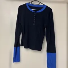 ネイビー/ブルー ボタン付き長袖トップス M