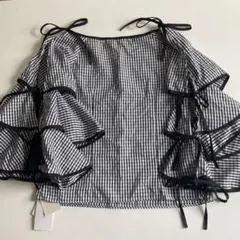 ギンガムチェック フリル袖 トップス Mサイズ