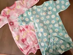 フリース カバーオール ツーウェイオール　50-60センチ　ウサギ・フラワー柄