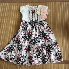 NEW MONNALISA ワンピース 花柄 リボン ギンガムチェックのサムネイル