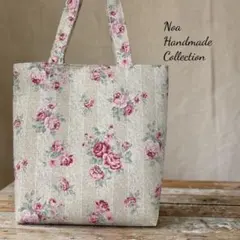 大きめトートバッグ　薔薇　ローズ　ストライプ　肩かけタイプ　ラスト1点