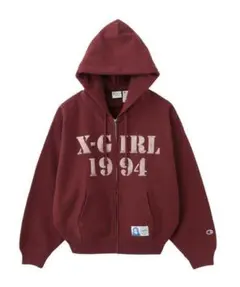 X-girl × Champion バーガンディ パーカー