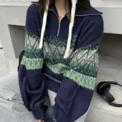 nenme store ネンネストア ノルディック柄 ハーフジップニット