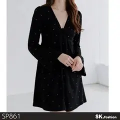 美品 INGNI ワンピース ミニ丈 長袖 ドット柄 フレアスリーブ Vネック