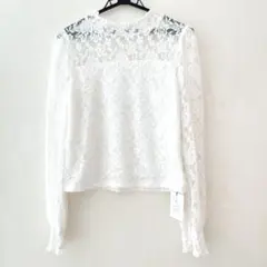 GRL グレイル　総レースハイネックトップス M 白 長袖　インナー　ホワイト