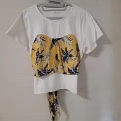 チャオパニック ビスチェ風 Tシャツ ボタニカル柄 イエロー Fのサムネイル