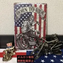 バイク　メタルサイン　ブリキ看板　ドクロ　スカル　アメリカン雑貨