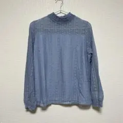DERSKIP ブルー レース フリル付き 長袖シャツ　春