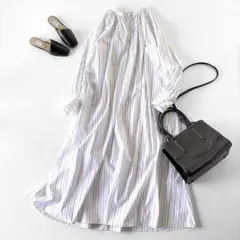 極美品♡　シンプリシテェ　ストライプ　ボリュームスリーブ　ロングシャツワンピース