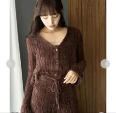 【新品未使用】ジェラートピケ　フェザー柄編みカーディガン