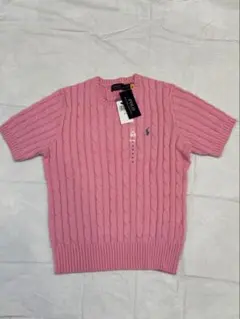 【新品タグ付】POLO RALPH LAUREN ケーブルニット 半袖ピンクM