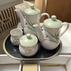 陶器製茶器セット 花と葉のデザイン