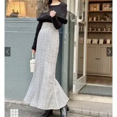 ラメチェックツイードマーメイドスカート ［dk1080］