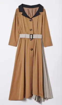 REDYAZEL 衿配色サイドプリーツ7分袖ワンピース