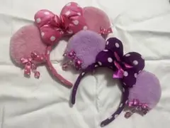 ミニーちゃんリボンカチューシャ ピンク ムラサキ