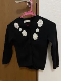 Zara 128cm黒コットンニットカーディガン　白の花の刺繍