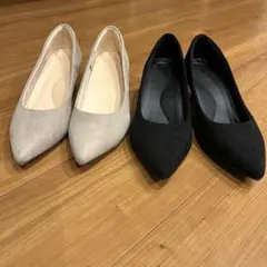ユニクロ　ポインテッドトゥパンプス　黒&ベージュ2足セット売り　24cm