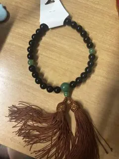 黒緑タッセル付き数珠