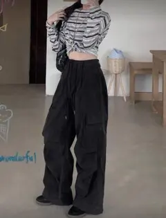 コーデュロイパンツ　ブラック　M