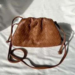 本革　編み込みレザーショルダーバッグ ブラウン