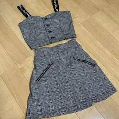 子供服 ピンクラテ PINK-latte グレーチェックセットアップ XS