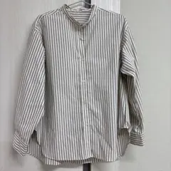 ストライプ柄 長袖シャツ バンドカラー