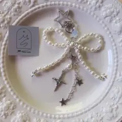 リボン ビーズキーホルダー ストラップチャーム y2k コレクトブック 韓国