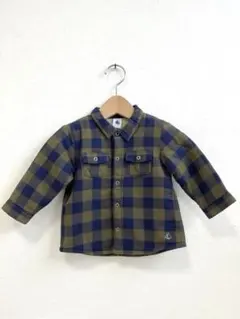 プチバトー　チェック柄長袖ボア　シャツ 12m/74cm