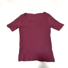 リブTシャツ ハートネック