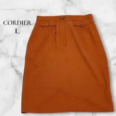 【コルディア】CORDIER タイトスカート オレンジ　膝丈　ブラウンLサイズ
