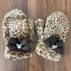 ディズニー　手袋　ミトン　ミニー　レオパード柄　ヒョウ柄　ブラウン