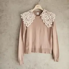 オペークドットクリップ　レース襟付き♡ニット　ベージュ38