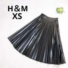 H&M フェイクレザープリーツスカート ロング XS 大人カジュアル ブラック