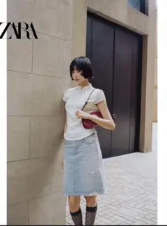ZARA 新作 夏服 サイドボタンサテントップ チャイナ風 ブラック M 