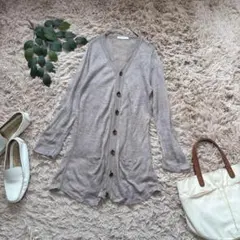 6377✾スタディオクリップ✾ロングニットカーディガン/グレージュ/リネン/薄手