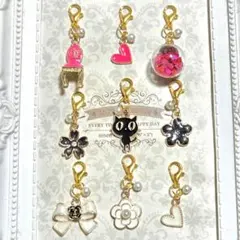 【マスクチャームセット】ハンドメイド　ビーズ　夏ピアス　猫　リボン　ハート　桜
